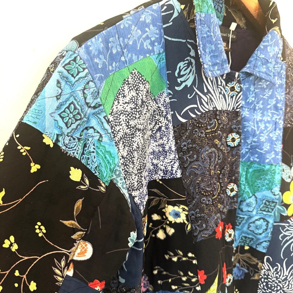 Vtg Casual Studio Patchwork Jacket Medium Wooden … - image 4